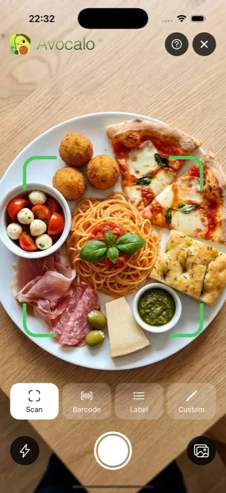 Avocalo screen estimating a meal from a photo
